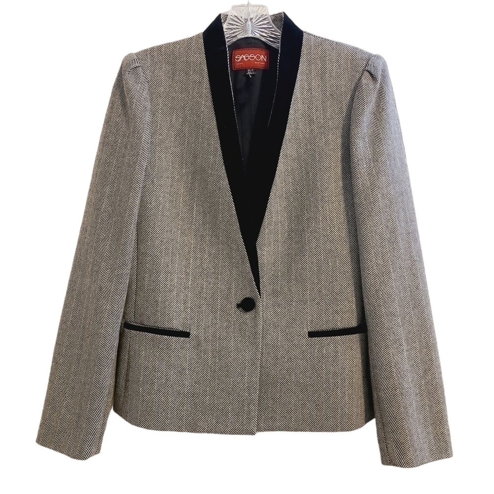 Sasson | Women's Vintage Chevron Striped Wool Jacket Blazer (Size 10/11)